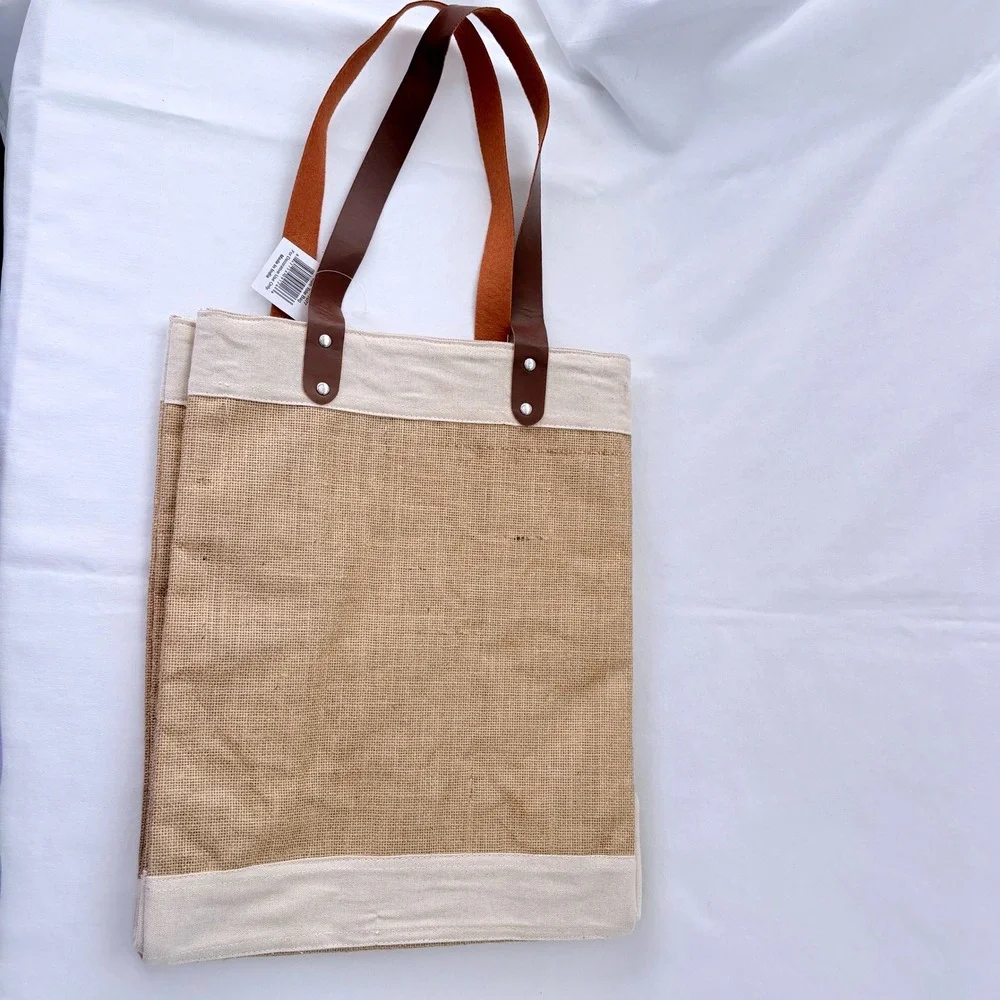 Mom Life Burlap Jute Large Tote Bag Large Tan Faux Leather Straps